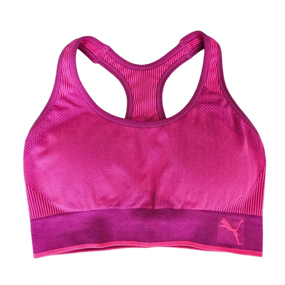 PUMA Sports Bra Pink Lined Padded Cutout Racerback Workout Athletic - Picture 1 of 4